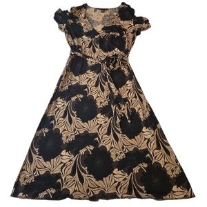 Banana Republic Floral Black and Tan Wrap Dress XS
